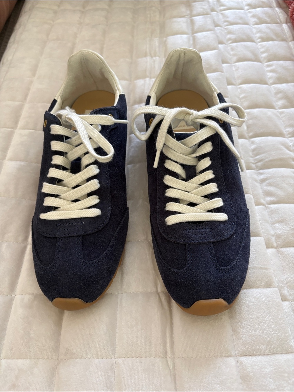 Dolce Vita Navy Suede Sneakers with Cream Laces and Gum Sole